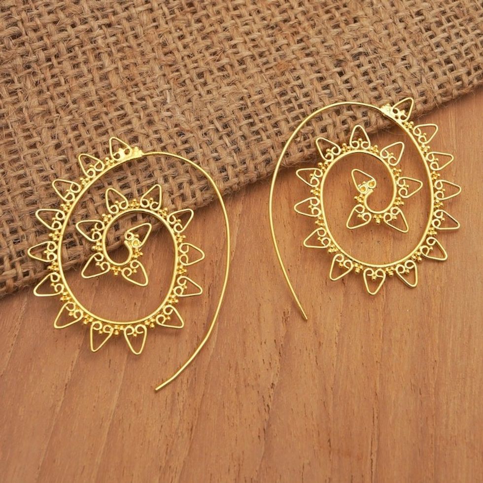 Spiral-Shaped 18k Gold-Plated Half-Hoop Earrings from Bali 'Spiral Twister'