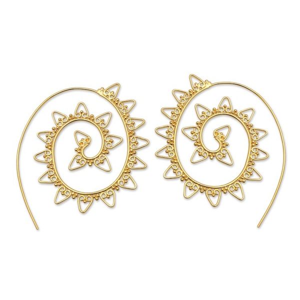 Alternate image for Spiral-Shaped 18k Gold-Plated Half-Hoop Earrings from Bali Spiral Twister