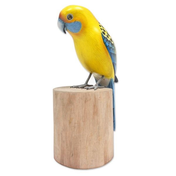 Alternate image for Suar and Teak Wood Bird Sculpture Hand-Carved in Indonesia Yellow Rosella
