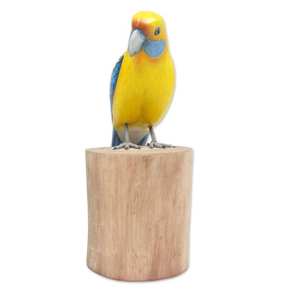 Alternate image for Suar and Teak Wood Bird Sculpture Hand-Carved in Indonesia Yellow Rosella