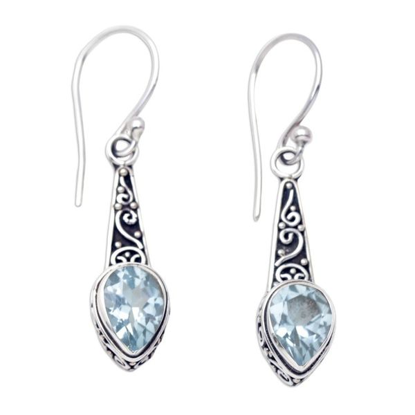 Alternate image for Faceted Two-Carat Blue Topaz Dangle Earrings Crafted in Bali Blue Balinese Heaven