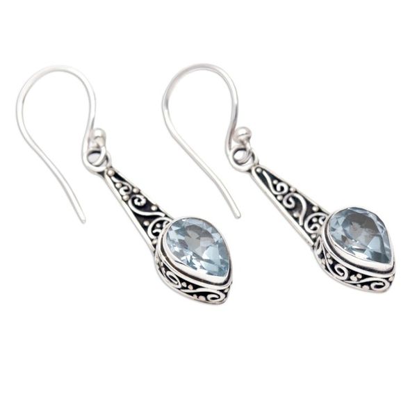 Alternate image for Faceted Two-Carat Blue Topaz Dangle Earrings Crafted in Bali Blue Balinese Heaven