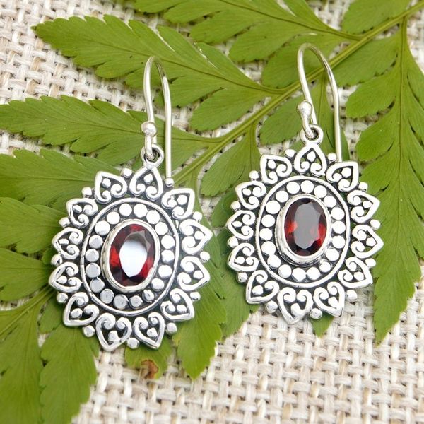 Alternate image for Traditional Floral Dangle Earrings with 1-Carat Garnet Gems Spring Commitment