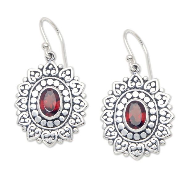 Alternate image for Traditional Floral Dangle Earrings with 1-Carat Garnet Gems Spring Commitment