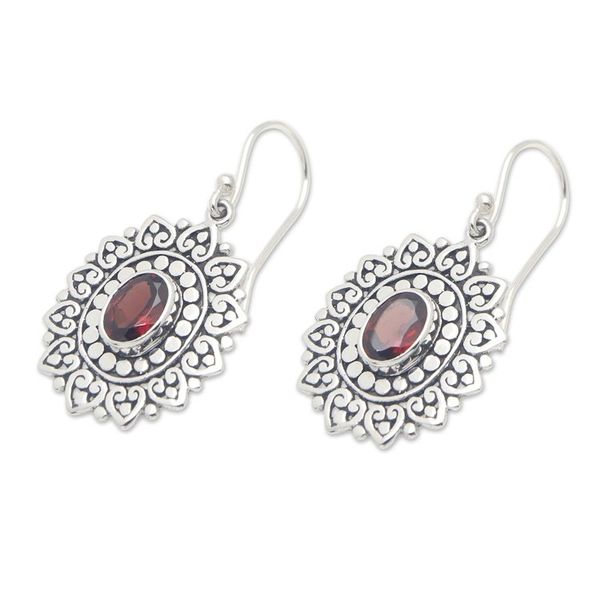 Alternate image for Traditional Floral Dangle Earrings with 1-Carat Garnet Gems Spring Commitment
