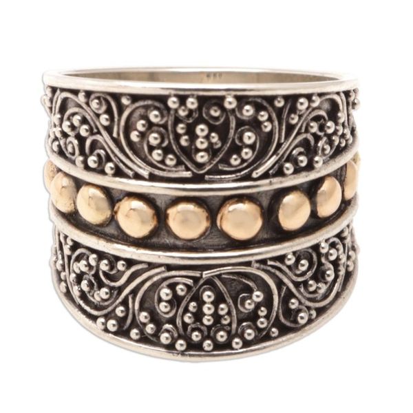 Alternate image for 18k Gold-Accented Domed Ring with Traditional Motifs Golden Signs