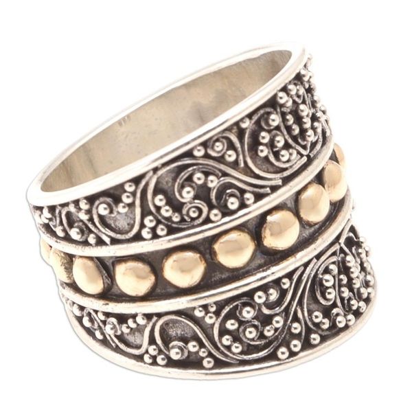 Alternate image for 18k Gold-Accented Domed Ring with Traditional Motifs Golden Signs