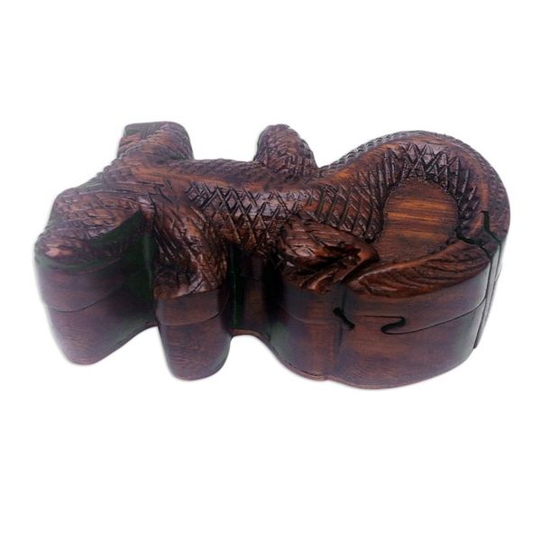 Alternate image for Hand-Carved Cocodrile-Themed Suar Wood Puzzle Box from Bali Crocodiles Challenge