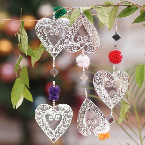Alternate image for Handcrafted Aluminum Heart Garland with Colorful Pompoms Love Colors