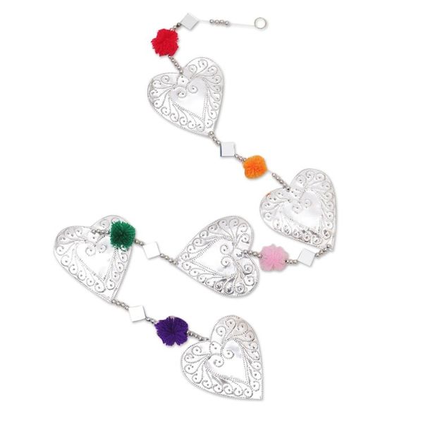 Alternate image for Handcrafted Aluminum Heart Garland with Colorful Pompoms Love Colors