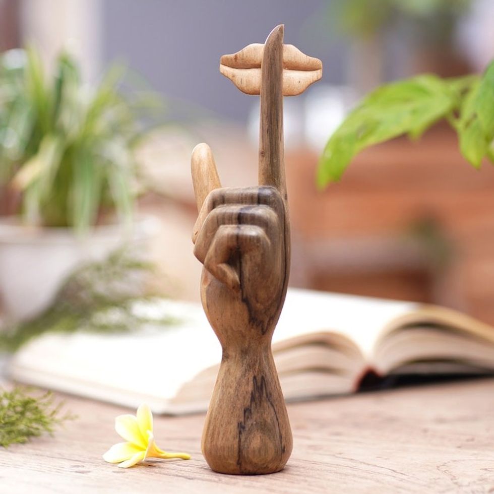 Hand-Carved Abstract Hibiscus Wood Sculpture from Bali 'Alluring Silence'