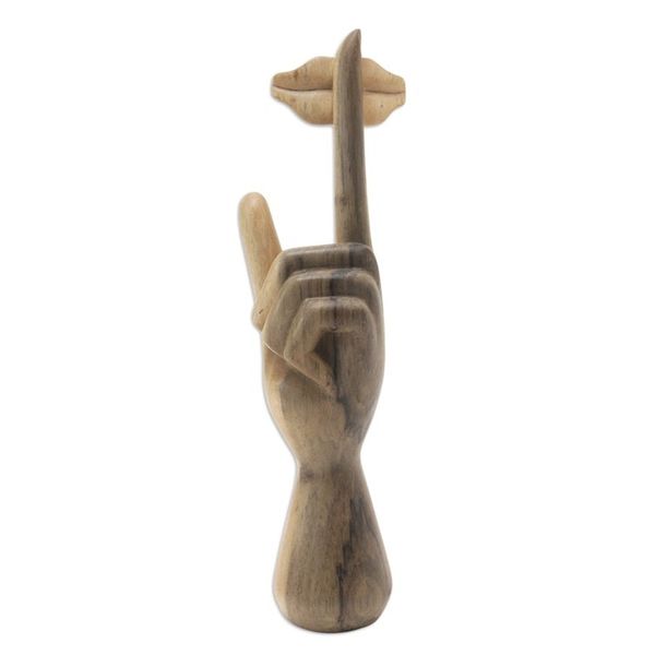 Alternate image for Hand-Carved Abstract Hibiscus Wood Sculpture from Bali Alluring Silence