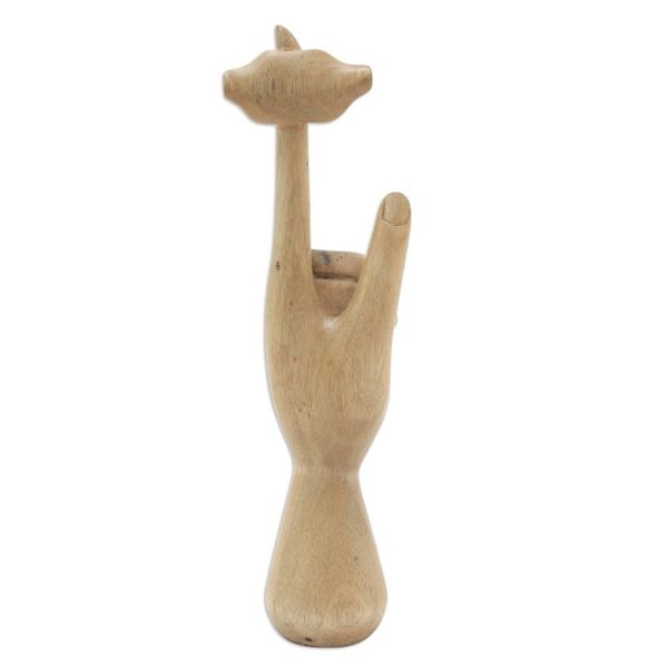 Alternate image for Hand-Carved Abstract Hibiscus Wood Sculpture from Bali Alluring Silence