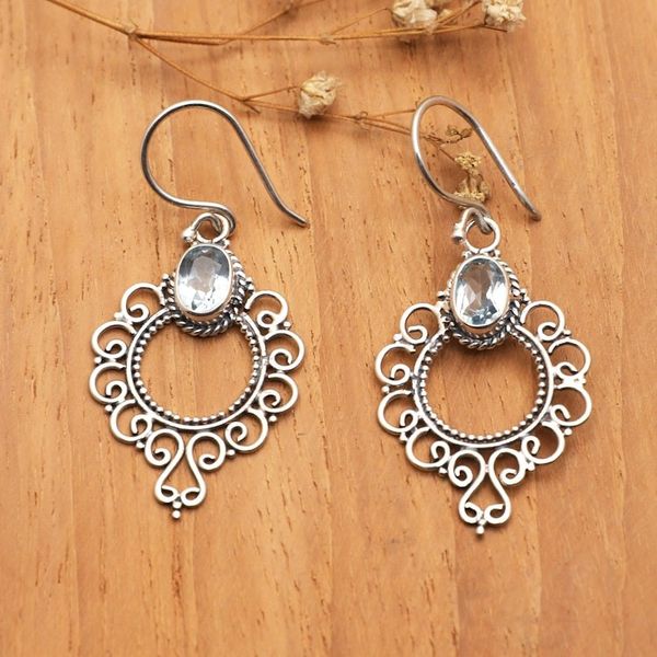 Alternate image for Swirling Sterling Silver Dangle Earrings with Blue Topaz Loyal Morning Flowers