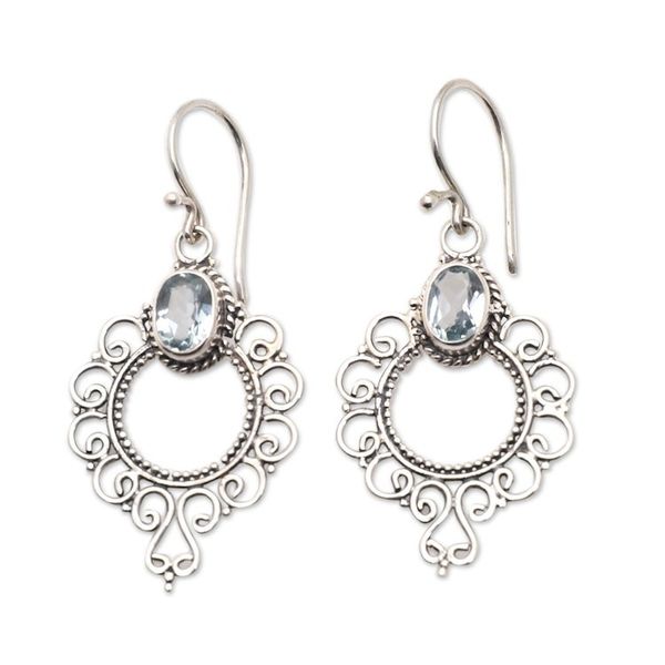 Alternate image for Swirling Sterling Silver Dangle Earrings with Blue Topaz Loyal Morning Flowers