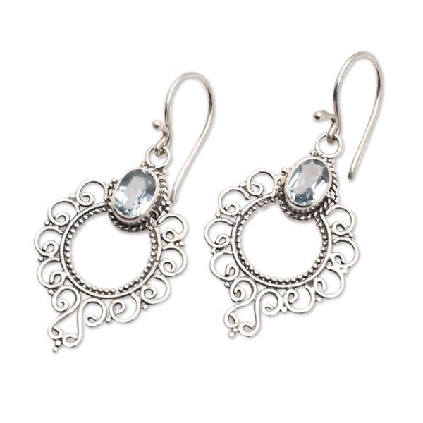 Alternate image for Swirling Sterling Silver Dangle Earrings with Blue Topaz Loyal Morning Flowers