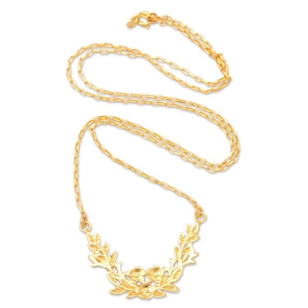 Alternate image for 18k Gold-Plated Leafy and Floral Pendant Necklace from Bali Spring Plumeria