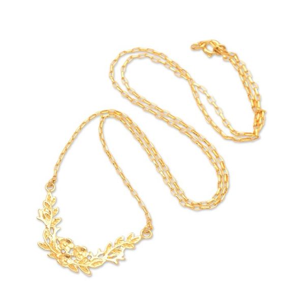 Alternate image for 18k Gold-Plated Leafy and Floral Pendant Necklace from Bali Spring Plumeria