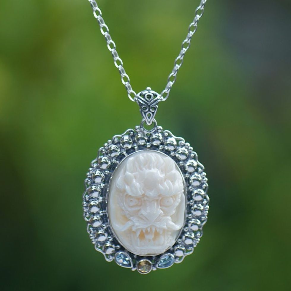 Men's Traditional Handmade Sterling Silver Pendant Necklace 'Kumbhakarna Protection'