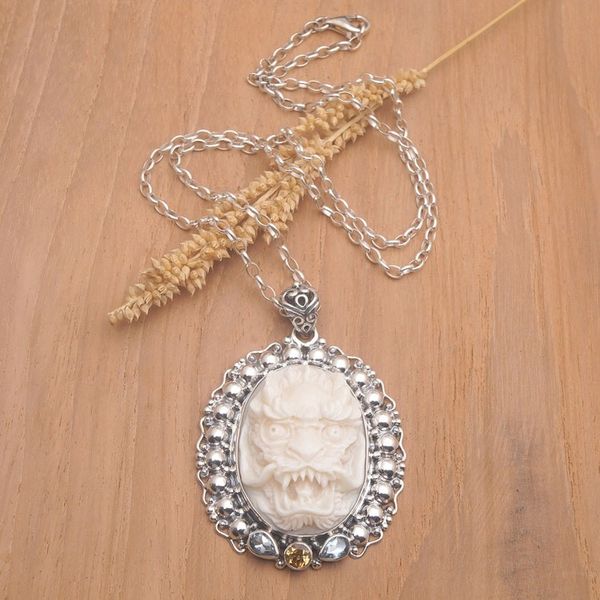 Alternate image for Mens Traditional Handmade Sterling Silver Pendant Necklace Kumbhakarna Protection