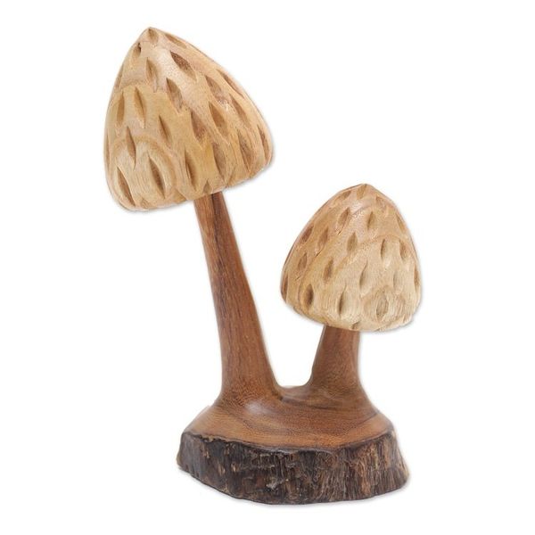 Alternate image for Handmade Jempinis Wood Mushroom Sculpture with Benalu Base Botanical Mushroom