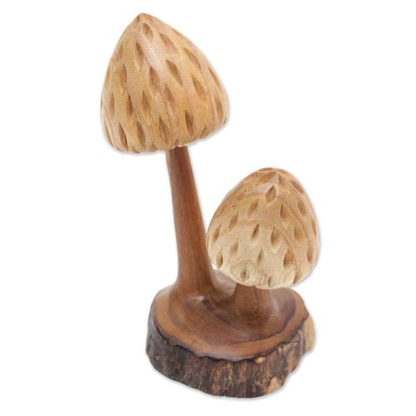 Alternate image for Handmade Jempinis Wood Mushroom Sculpture with Benalu Base Botanical Mushroom