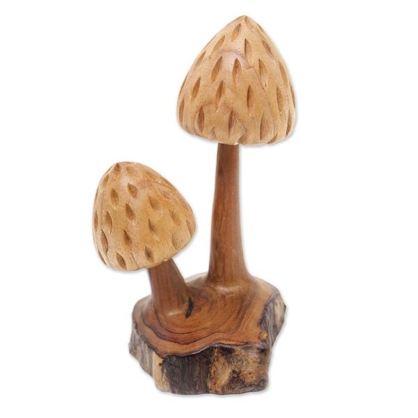 Alternate image for Handmade Jempinis Wood Mushroom Sculpture with Benalu Base Botanical Mushroom