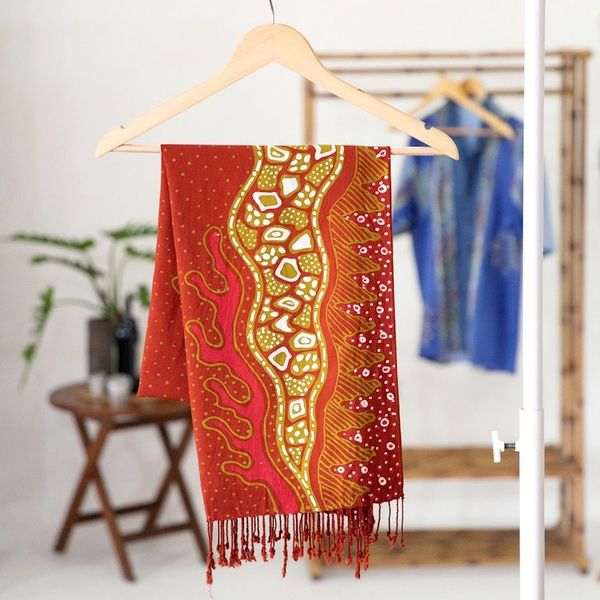 Alternate image for Warm-Toned Handcrafted Batik Rayon Shawl from Java Shore Sunset