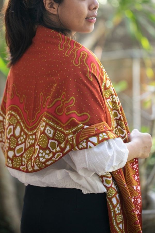 Alternate image for Warm-Toned Handcrafted Batik Rayon Shawl from Java Shore Sunset