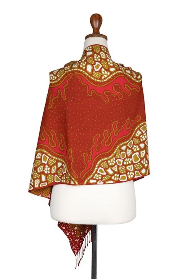 Alternate image for Warm-Toned Handcrafted Batik Rayon Shawl from Java Shore Sunset