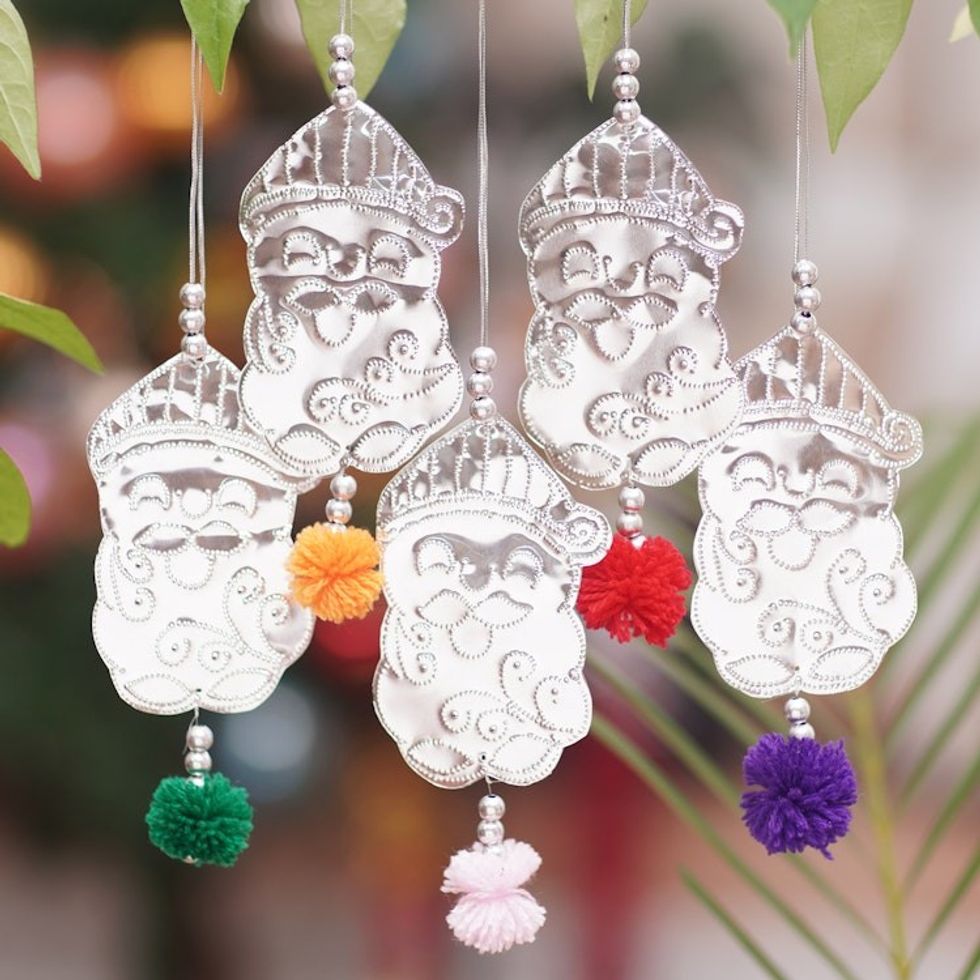 Set of 5 Handcrafted Embossed Gnome Ornaments 'Dreaming Gnomes'