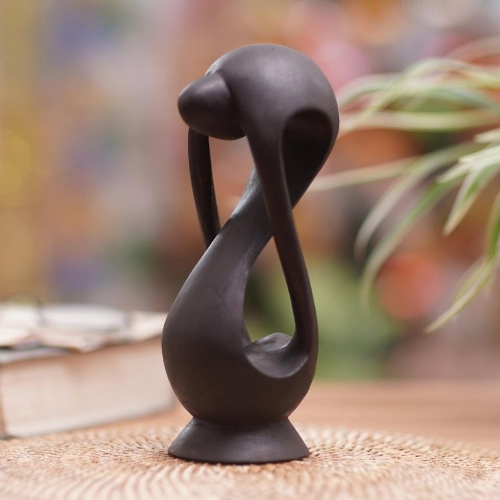 Hand-Carved Romantic Suar Wood Sculpture from Bali 'My Eternal Lover'