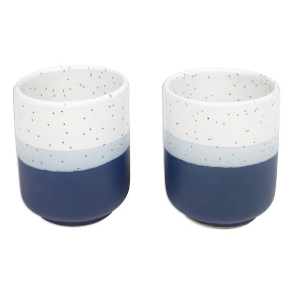 Alternate image for Set of 2 Speckled Ceramic Cups in Blue and White Hues Snowy Midnight