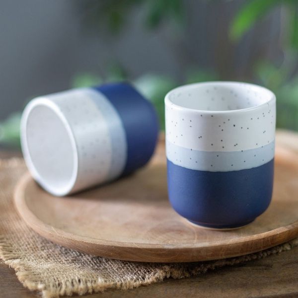 Alternate image for Set of 2 Speckled Ceramic Cups in Blue and White Hues Snowy Midnight