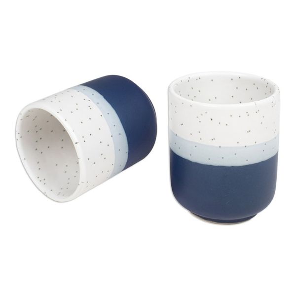 Alternate image for Set of 2 Speckled Ceramic Cups in Blue and White Hues Snowy Midnight