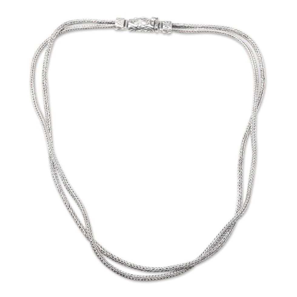 Men's Polished Sterling Silver Naga Chain Necklace from Bali 'Layer of Loyality'