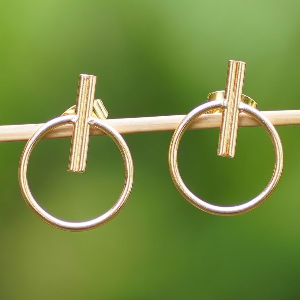 Abstract 18k Gold-Plated Brass Drop Earrings from Bali 'Ethereal Sweetness'