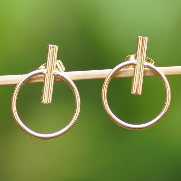 Alternate image for Abstract 18k Gold-Plated Brass Drop Earrings from Bali Ethereal Sweetness