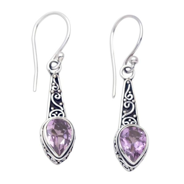 Alternate image for Faceted One-Carat Amethyst Dangle Earrings Crafted in Bali Purple Balinese Heaven
