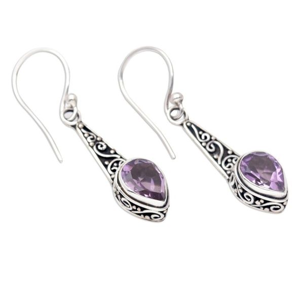 Alternate image for Faceted One-Carat Amethyst Dangle Earrings Crafted in Bali Purple Balinese Heaven