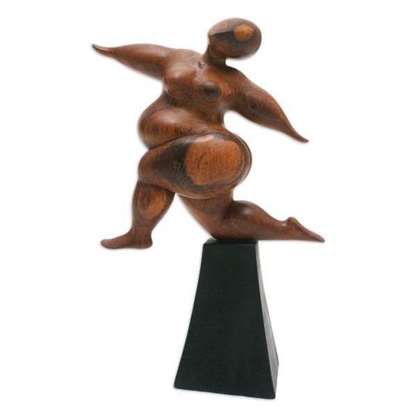 Alternate image for Hand-Carved Inspirational Suar Wood Sculpture of a Woman Dance of Happiness
