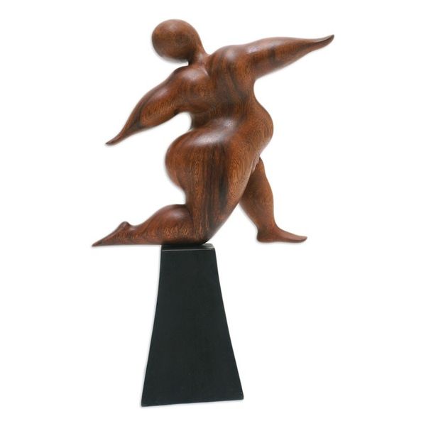 Alternate image for Hand-Carved Inspirational Suar Wood Sculpture of a Woman Dance of Happiness