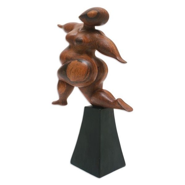 Alternate image for Hand-Carved Inspirational Suar Wood Sculpture of a Woman Dance of Happiness