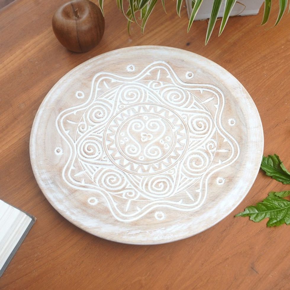 Hand-Carved Traditional Albesia Wood Wall Accent from Bali 'Gianyar Waves'