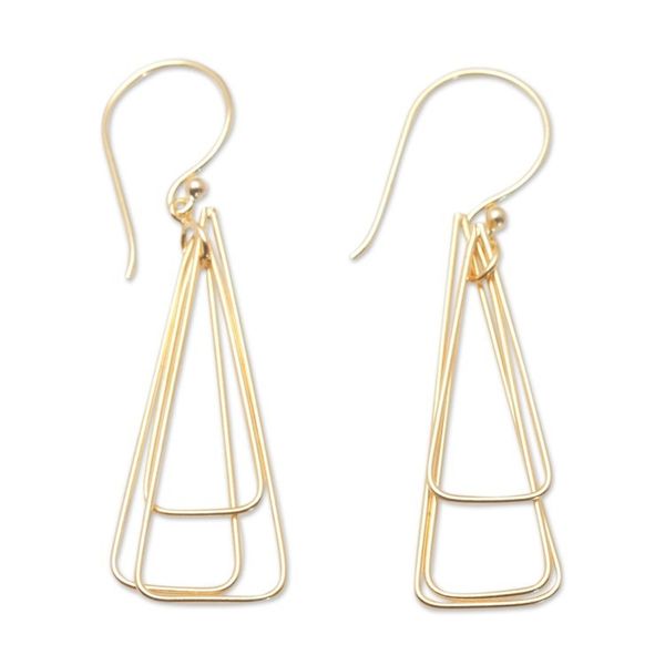 Alternate image for 18k Gold-Plated Brass Triangle Dangle Earrings from Bali Pyramid Queen