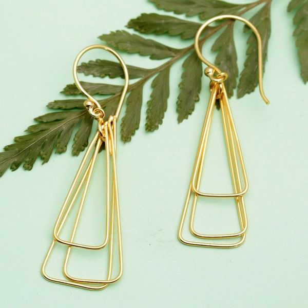 Alternate image for 18k Gold-Plated Brass Triangle Dangle Earrings from Bali Pyramid Queen