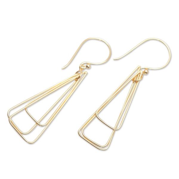 Alternate image for 18k Gold-Plated Brass Triangle Dangle Earrings from Bali Pyramid Queen