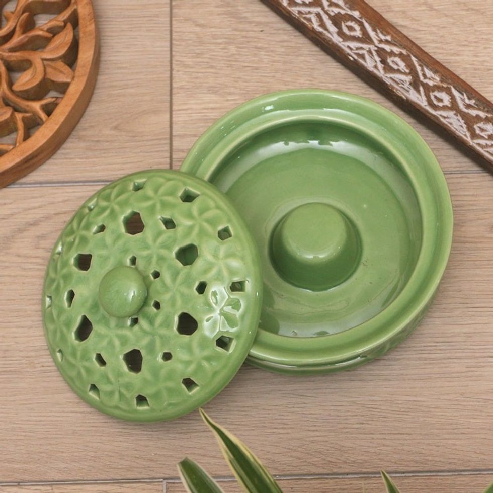 Handmade Porcelain Mosquito Coil Holder with Floral Motif 'Plumeria Spring'