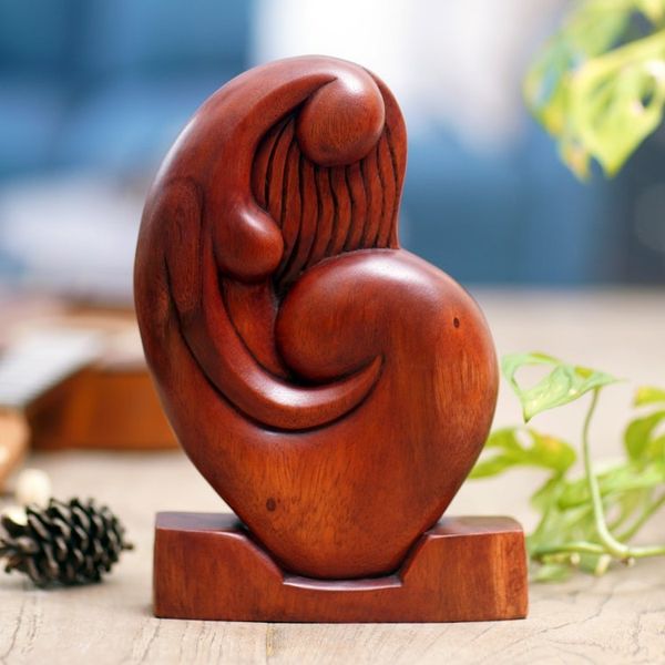 Alternate image for Hand-Carved Polished Suar Wood Sculpture of a Balinese Woman Graceful Woman