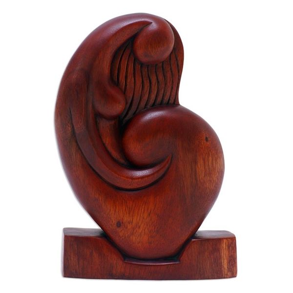 Alternate image for Hand-Carved Polished Suar Wood Sculpture of a Balinese Woman Graceful Woman